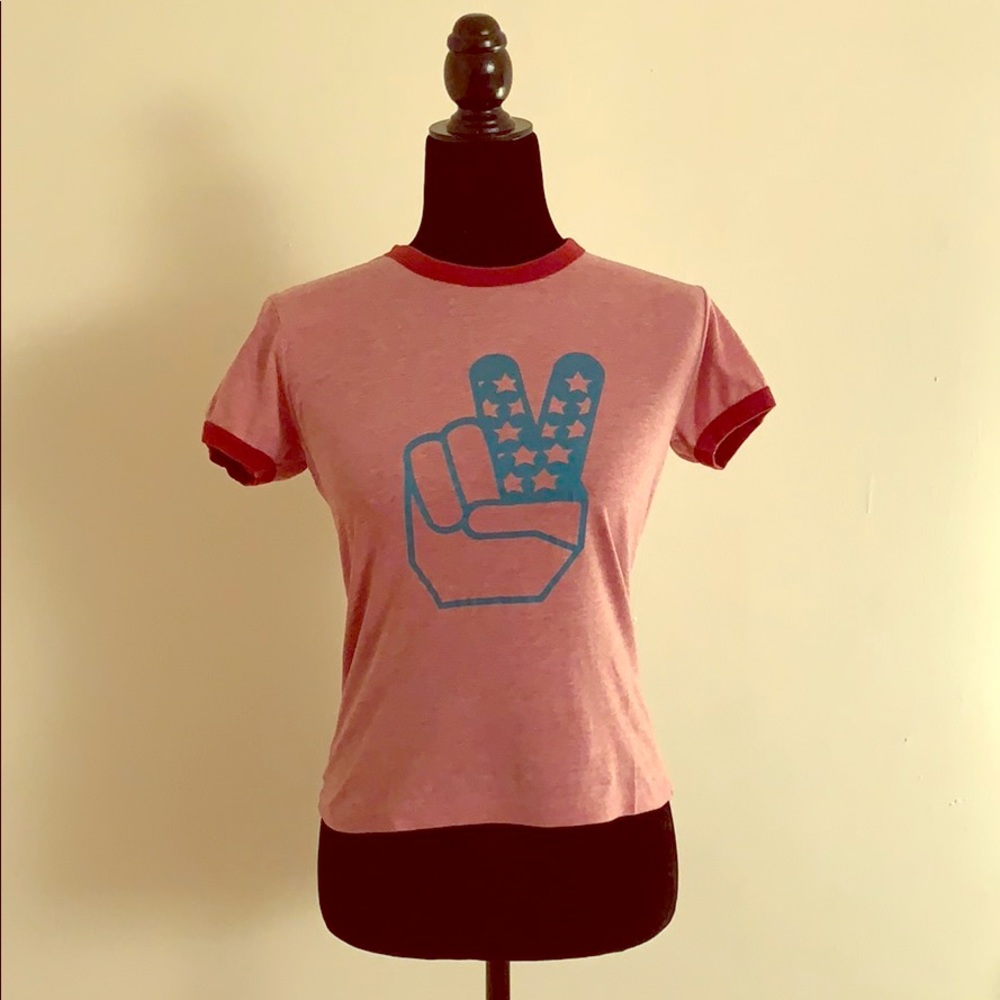 Ringer Tee with Flag Peace Sign
